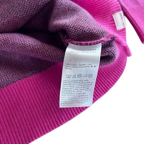 TINY COTTONS Intarsia Hot Pink Mako Cotton Knit Cardigan Sweater size 12 - Picture 5 of 7